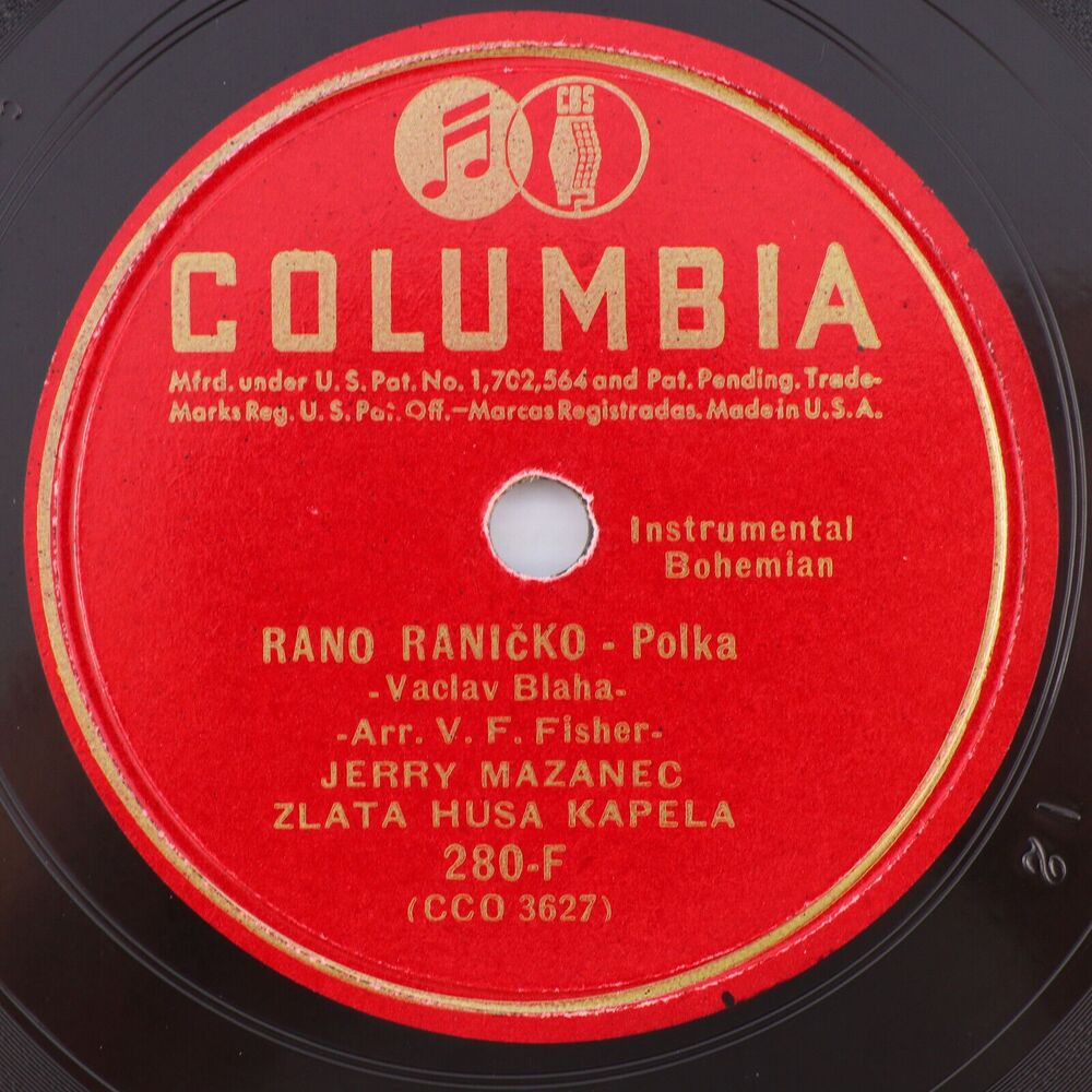 Jerry Mazanec - Rano Raničko / Chaloupky Pod Horami 1941 10" 78rpm Record 280-F